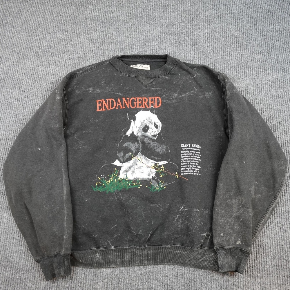 Vintage Endangered Species Panda Sweatshirt Mens XL Black Fleece 90s Galt Sand